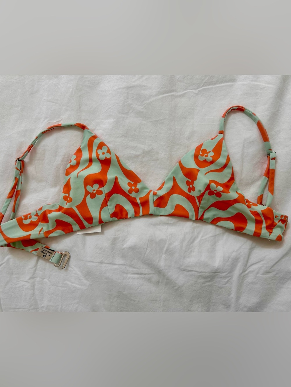 Retro Floral Print Bikini Top in Mint & Orange